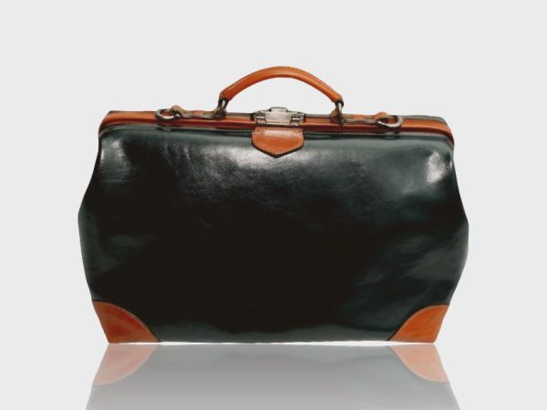 McFermoir Large met hoekjes en ritsvak Donkerblauw met cognac