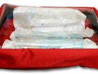 Set van 4 gekleurde polyester tasjes met venster voor in dokterstas