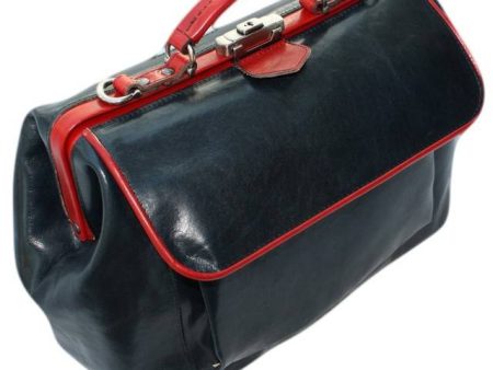 McFermoir dokterstas Marije Medium met voorvak en ritsvak Donkerblauw met rood